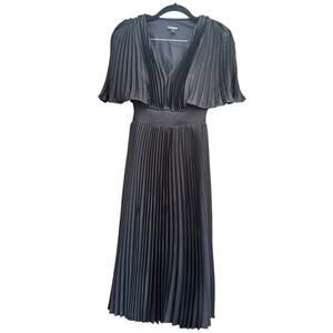 EXPRESS PLEATED V-NECK MIDI Smocked DRESS black Size XSmall Butterfly Sleeve